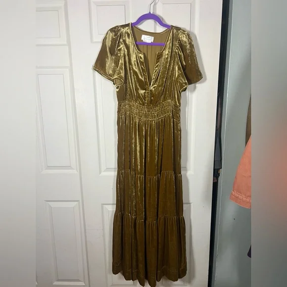 Anthropologie The Somerset Velvet Edition Gold Maxi Dress, medium - Picture 4 of 7